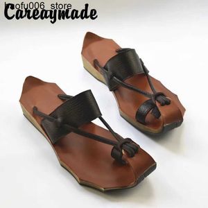 Sandaler Careaymade Ny äkta läder Handgjorda Zen Art Retro Slider Retro Art Mori Girls Shoes Womens Slider 4 Colors Q240330