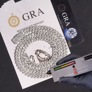 Дизайнерский ожерелый проход цепи Тест 8-14 мм шириной GRA Moissanite Diamond Gold Serting Sier Cunning Chain для мужчин Хип-хоп ожерелье