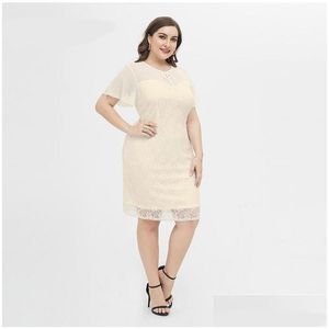 Plus Size Dresses Summer Party Dress Women Clothing Midi Mesh Long Sleeve Lace Elegant Bodycon Xl-4Xl Evening Office Ladies Suitplus D Otjxn