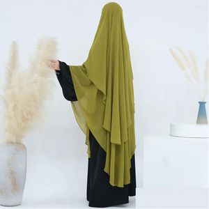 Ethnic Clothing Extra Long Chiffon Khimar Muslim Women 2 Layers Veils Islamic Dubai Turkish Hijab Niqab Jilbab Ramadan Eid No Dress Dr Dhxzq