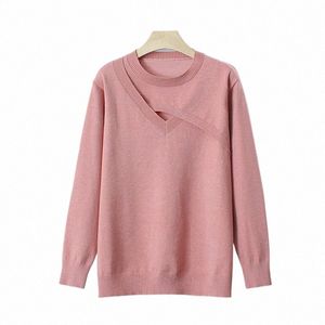 round Neck Hollow Design Sweaters Plus Size Women Clothing Autumn Winter Knitted Pullover Slim Jumpers F11 2227 s1nX#