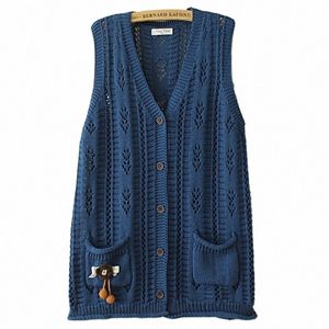 4xl Plus Size Camisola Coletes Mulheres Outono Inverno 3D Crochet Fr Jumpers Fi Oco Out V-Neck Sleevel Cardigan de Malha T3Un #