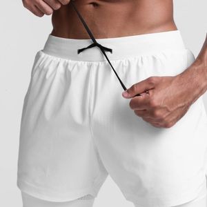 Mens 2 IN 1 Streetwear Fitness Shorts White Breathable Jogger Gyms Bodybuilding Quick Dry Leisure Running SXXL 240315