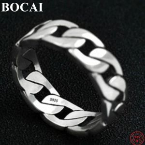 Rings BOCAI Trendy S925 Sterling Silver Rings 2021 New Fashion Simple Retro Weaven Pure Argentum Popular Hand Jewelry for Women Men