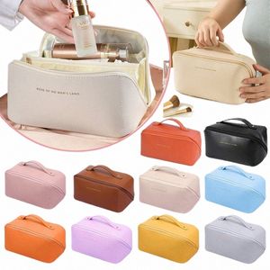 large-capacity Travel Cosmetic Bag Portable PU Makeup Pouch Women Waterproof Bathroom Wbag Multifuncti Toiletry Kit D6ZR#