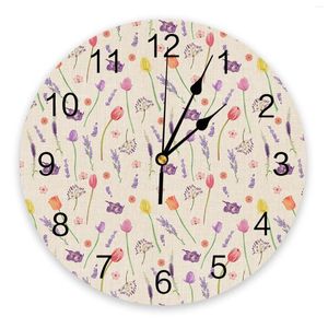 Wall Clocks Tulip Lavender Plant Clock Modern Design Stickers Home Decor Living Room Digital Bedroom Watch