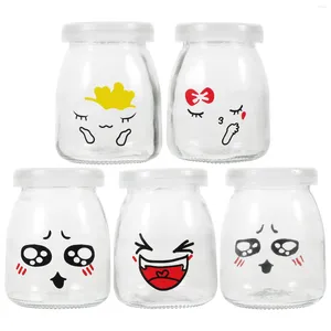 Storage Bottles 5 Pcs Glass Yogurt Jars Milk Bottle Pudding With Lid To Bake Dessert Cups Jelly