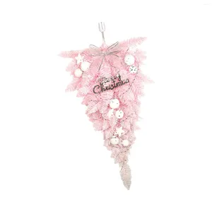 Decorative Flowers 57cm Pink Christmas Upside Down Tree Decoration Ornament Xmas Wreath For Front Door Multipurpose Exquisite Durable