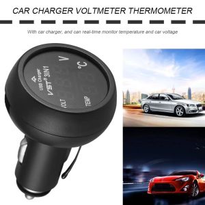 3 I 1 LED USB Car Charger Voltmeter Thermometer Car Battery Monitor LCD Digital Dual Display 12V/24V Digital Meter Monitor