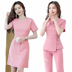 esthetic Uniform Summer Short Sleeve Beauty Sal Suit Women's Spa Beautician Clothing Hotel Massage Workwear Korean Overalls 89lQ#