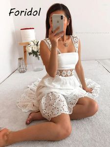 Casual Dresses Foridol Spring Summer Women Beach Long Dress Elegant Backless Maxi Hollow Out White Lace Midi Vestidos de Mujer