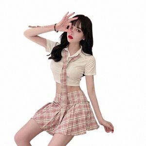 2024 students girls blouse plaid skirt sets japanese jk school uniform high waist pleated skirt sweet girl college jk uniform q3iV#