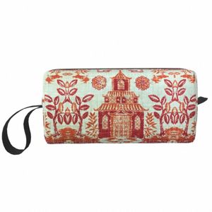 Jahrgang Richloom Teehaus Toile Chinoiserie Pagode Make-up Tasche Kosmetik Organizer süße orientalische Stil Lagerung Kulturbeutel a7PX #