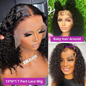 13x4 Deep Wave Spets Frontal Wig Curly Human Hair Wigs Short Bob Wig Loose Water Wave T DEL SOT FRONT Bob Wig For Black Women