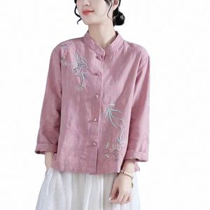 Kvinnors LG-ärmade kläder Kinesiska traditionella Oriental Cott Linen Vintage Hanfu toppar Tea Art Oriental Tang Suit Retro Top U3YG#