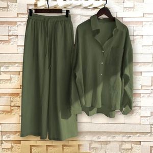 2 pçs conjunto chique feminino tops calças definir roupa de cor sólida respirável cintura alta cordão 240329