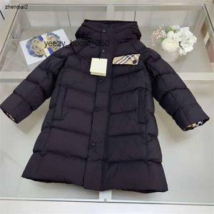 Burberrlies Luxus-Winter-Baby-Puffer-Daunen-lange Mäntel, Designer-Kapuzen-Karo-Futter, Kinderjacken, Mädchen-Jungen-Steppmantel-Kleidung