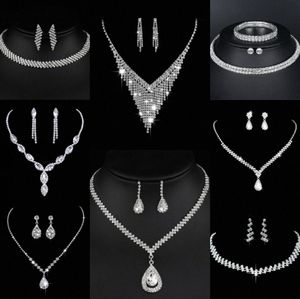 Värdefulla lab diamantsmycken Set Sterling Silver Wedding Halsbandörhängen för kvinnor Bridal Engagement Smycken Gift W3E6#