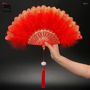 Decorative Figurines Chinese Style Feather Folding Fans Soft Fluffy Hand Held Wedding Party Gift Girls Dance Lace Fan Cosplay Stage Prop