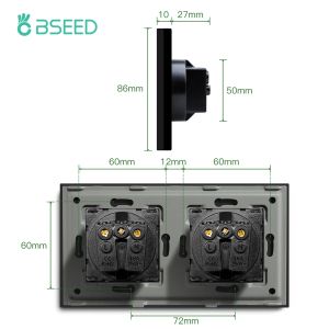BSEED EU Vägguttag Enkel Power Outlet Double Sockets USB Type-C Telefonladdning Glaspanel Vägg Touch Switch Kid Protection
