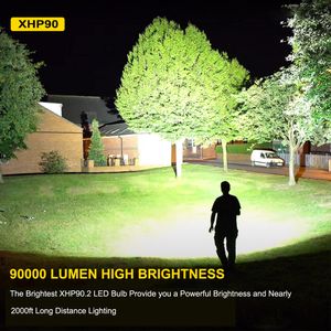 90000 lumen LED TACTISK FILLLIGHT LIGHT CHARGEABLE XHP90 USB ZOOMABLE 7MODES SUPER LJUDLIGHT SPOTLIGHT TORCH LIGHT