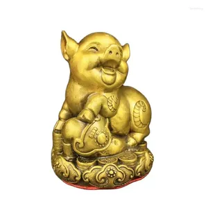 Decorative Figurines 13.5CM Round Bottomed Chinese Zodiac Auspicious Pig Pure Brass Precision Cast Statue