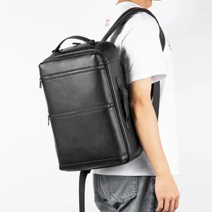 Ryggsäck 2024 varumärke äkta läder män ryggsäckar riktiga naturliga studentpojke lyx 15,6 tum dator bärbar väska
