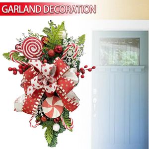 Dekorativa blommor Candy Cane Christmas Teardrop Wreath Miljövänlig plast Röd vit dekor ytterdörr hängande vägg hem