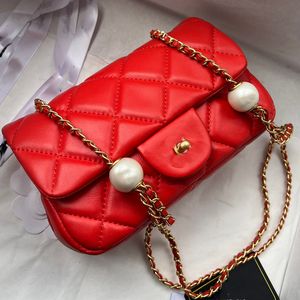 Classic Style Fashion Design Simple Exquisite Leather Square Bag Novel Design Double Pearl Adjustable Chain Texture Delicate Clamshell Armpit Crossbody Bag 21 12