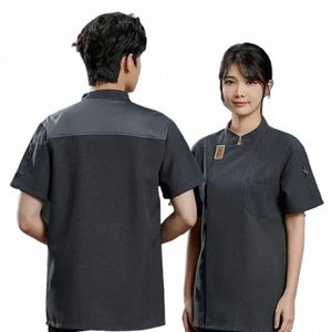 Solid Shirt Men mundurem dla szefów kuchni kurtki kurtki krótkie piekarni Cook Wair Restaurant Lg Nowy kelner Kobiety L2OY#