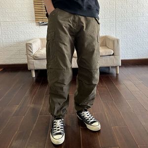 Workwear, Bead Spinning, Water Washing, Trendy American Style Elastic and Loose Straight Tube Functional Multi Bag Casual Pants for Men