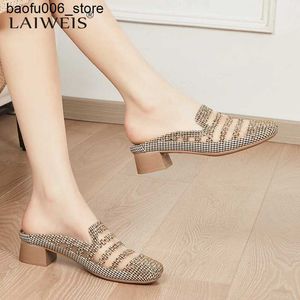 Sandals Knitted close toe slider womens cut fabric flip collar thick wedge high heels beach shoes breathable moose fly woven shoes Q240330