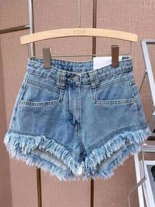 Jeans femininos 2024 primavera verão em casual irregular franja denim shorts baggy azul para mulheres sexy roupas femininas calças soltas