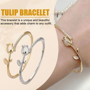 Bangle Korean Luxury Tulip Flower Bracelet Shiny Zircon Elegant Jewelry Girls Wedding Party Adjustable Women Gifts Charm Trendy J9r1