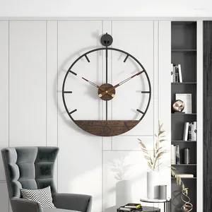 Wall Clocks 50CM Iron Clock Big Size 3D Nordic Metal Round Large Watch Walnut Pionter Modern Decoration For Living Room