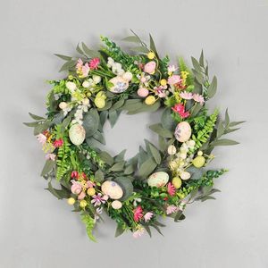 Decorative Flowers Eucalyptus Leaves Floral Wreath Hanging 17.72inch Easter Egg Artificial Flower For Window Party Outside Holiday Backdrop