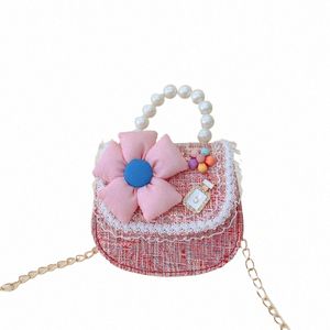 cute Fr Children's Small Shoulder Bag Pearl Handle Baby Girls Crossbody Bags Sweet Bow Princ Chain Handbags Accories v9Zb#