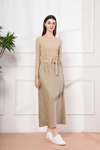 Som 2024 Kvinnkläder Hög Strektch Ribbing Wrap Tops Satin Dress Maxi Ankle Floor Length Matching Set 240323