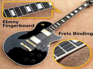 Ganze Top-Qualität LP Custom Shop Schwarz Farbe E-Gitarre Ebenholz Griffbrett Bindung Bünde Goldene Hardware4601374