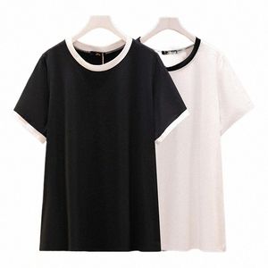 150kg Plus Size Women's Bust 152 Summer Loose Ctrast Color Stitching Short-Sleeve T-Shirt Black White 5XL 6XL 7XL 8XL 9XL o7Yl#