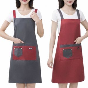 Nuovo APR impermeabile per le donne Waitr Hotel Restauranti Chef Waiter Baking Pinafore con tasche uniforme da cucina a casa X5LC#