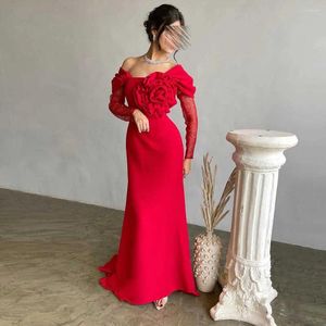 Partykleider 3D-elegantes Blumen-Abendkleid, schulterfrei, transparent, Illusion, langärmelig, rückenfrei, sexy, arabisches Damen-Abschlussballkleid