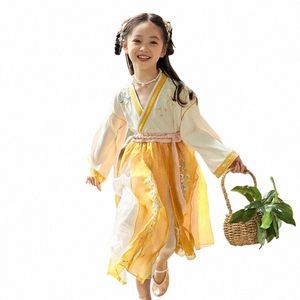 modern Hanfu Girls Stage Costume Fairy Dr Yellow Chinese Clothes Folk Dancewear Festival Clothing Cosplay Costumes DL7999 h4Ly#