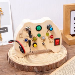 Baby Wood Busy Board Toy LED Light Switches Sensory Book Board Education Toy Birthday Presents For Children Baby Boys Girls2023
