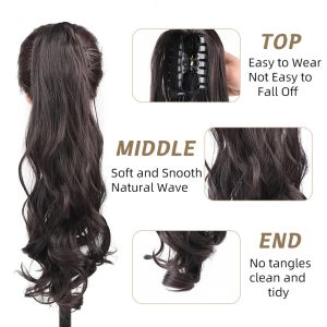 Lupu Synthetic 22inch Long Wave Claw Ponytail Clip Hair Extensions with Hair Tie Natural Fake False Hairpieces for Women