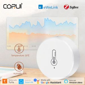 Corui Zigbee Tuya/Ewelink Smart Temperaturfuktighet Sensor inomhus termometer Hygrometer Support Smart Life Alexa Google Home