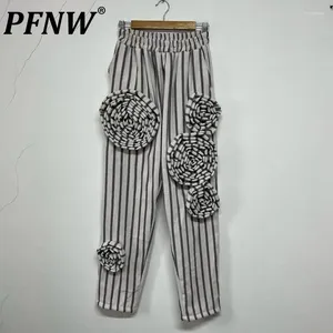 Men's Pants PFNW Striped Elastic Waist Fashion Three-dimensional Floral Designer Outdoor Original Loose Trousers Autumn 21Z3414