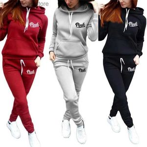 Kvinnors tvådelade byxor Tracksuits Women Casual Solid Warm Suits Hoodies Sweatpants Autumn Winter Pullover Sweatshirts Pants Sports Suit Two Piece Set T240330