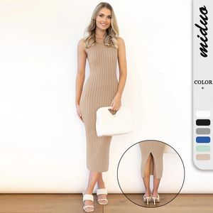 Wholesale Fashion Womens Ribbed Tight Sheath Sleeveless Dress Split Vest One Step