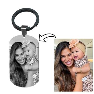 Custom Photos KeyRing for Women Men Dog Tag Personalized Picture Photo Name Date Keychains Square Heart Christmas Gift Punk Rock